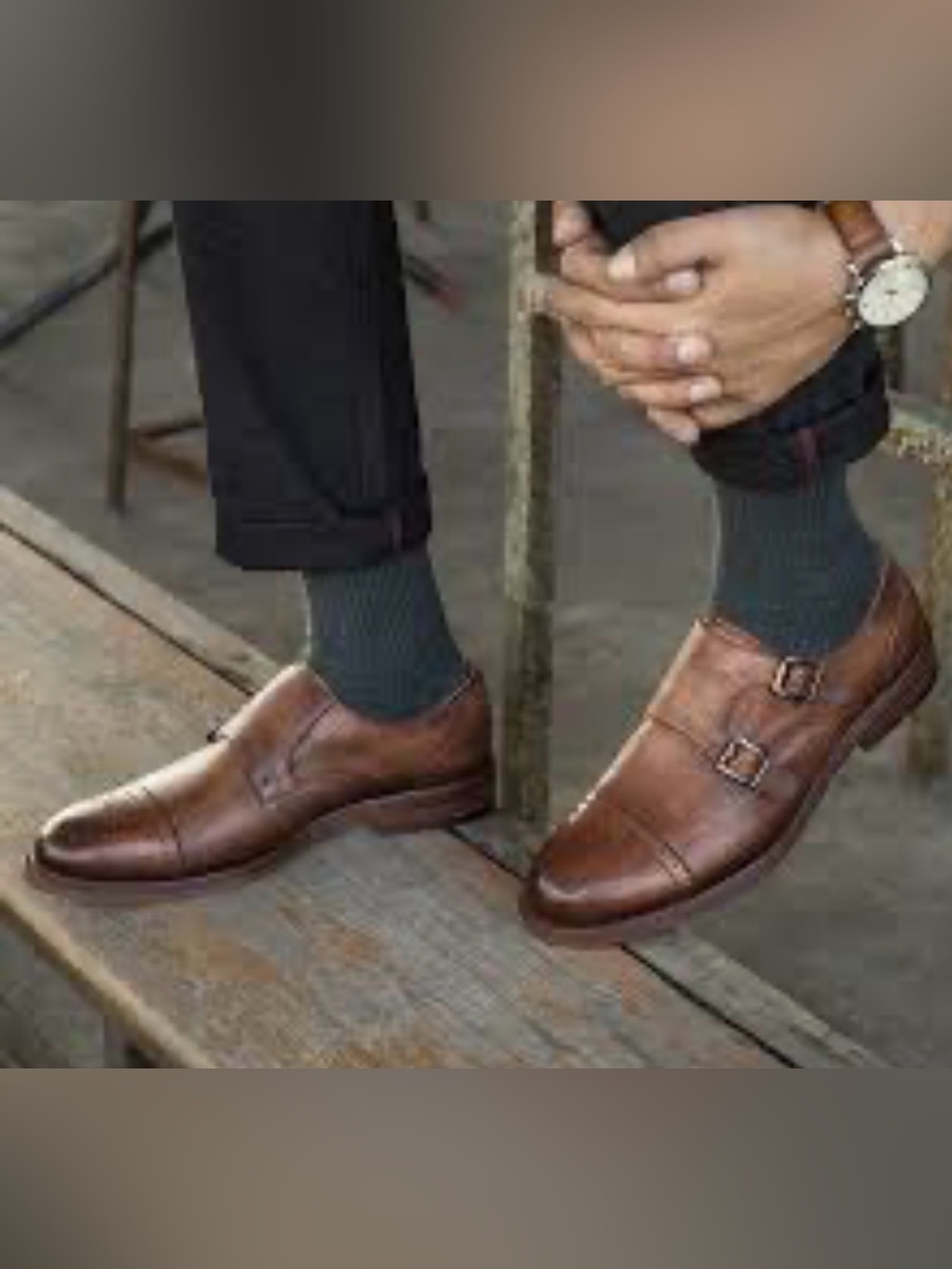 Men's Brown Double Monk Strap Leather Dress Shoes